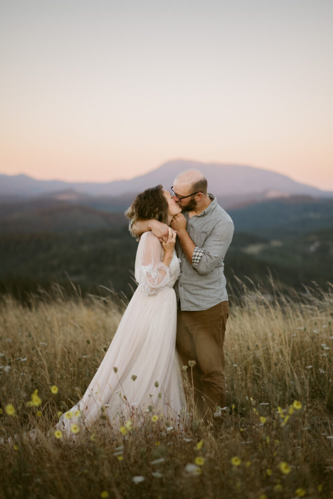 Mary's Peak can be seen in the background of this married couples' anniversary session at Fitton Green in Corvallis, Oregon.