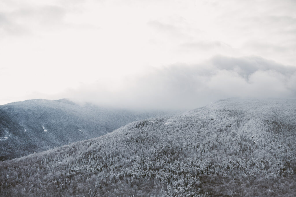 Scenic winter view from Cobble Lookout in Wilmington, New York.