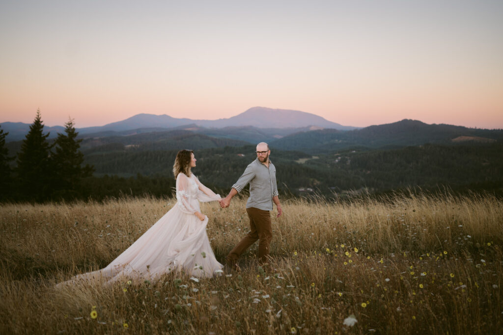 Oregon's Coast Range makes the perfect backdrop for this couple's anniversary photos at Fitton Green in Corvallis.
